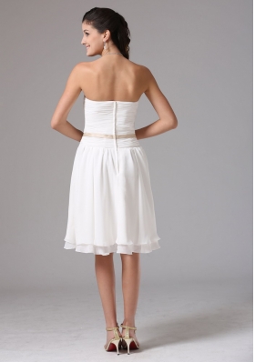 White Empire Strapless Bridesmaid Dress Ruched Knee-length