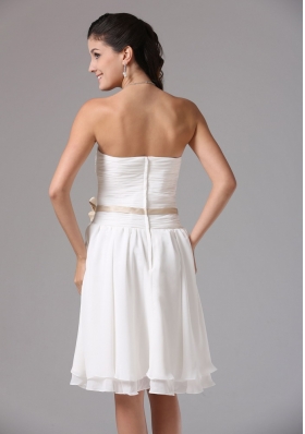 White Empire Strapless Bridesmaid Dress Ruched Knee-length