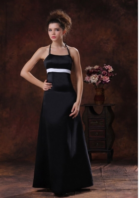 Halter Taffeta Black Column Floor-length Bridesmaid Dress
