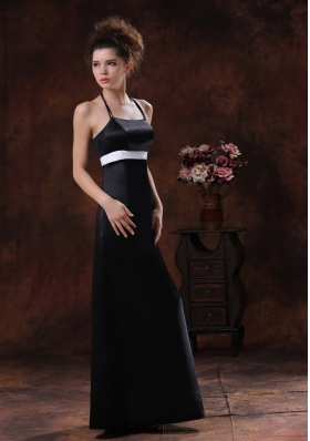 Halter Taffeta Black Column Floor-length Bridesmaid Dress