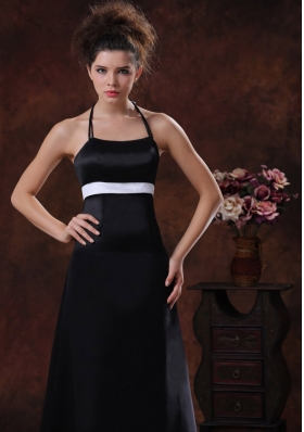 Halter Taffeta Black Column Floor-length Bridesmaid Dress