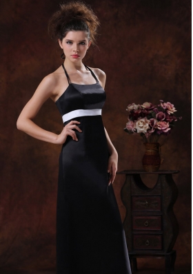 Halter Taffeta Black Column Floor-length Bridesmaid Dress