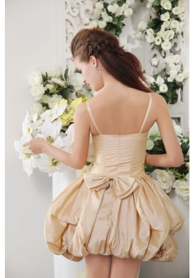 Spaghetti Straps Champagne Short Taffeta Bridesmaid Dress