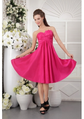 Hot Pink Empire Knee-length Taffeta Bridesmaid Dress
