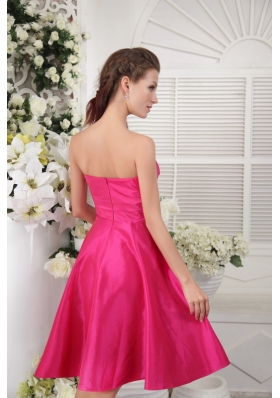 Hot Pink Empire Knee-length Taffeta Bridesmaid Dress