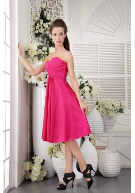 Hot Pink Empire Knee-length Taffeta Bridesmaid Dress