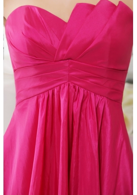 Hot Pink Empire Knee-length Taffeta Bridesmaid Dress