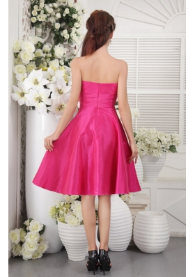 Hot Pink Empire Knee-length Taffeta Bridesmaid Dress