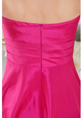 Hot Pink Empire Knee-length Taffeta Bridesmaid Dress