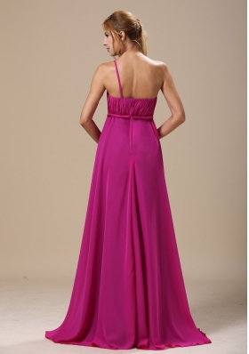 One Shoulder Fuchsia Hand Made Flowers Bridesmaid Dress