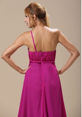 One Shoulder Fuchsia Hand Made Flowers Bridesmaid Dress