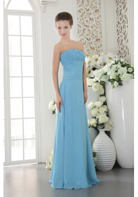 Light Blue Strapless Floor-length Chiffon Bridesmaid Dress