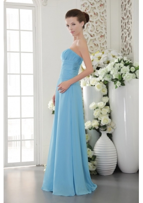 Light Blue Strapless Floor-length Chiffon Bridesmaid Dress