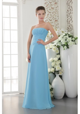 Light Blue Strapless Floor-length Chiffon Bridesmaid Dress