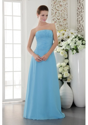 Light Blue Strapless Floor-length Chiffon Bridesmaid Dress