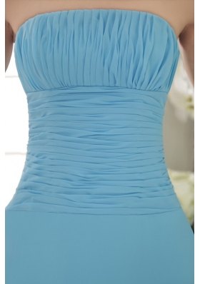 Light Blue Strapless Floor-length Chiffon Bridesmaid Dress