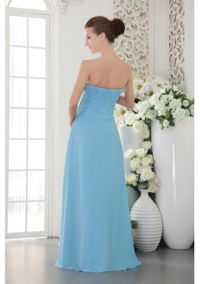 Light Blue Strapless Floor-length Chiffon Bridesmaid Dress