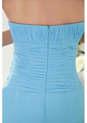 Light Blue Strapless Floor-length Chiffon Bridesmaid Dress