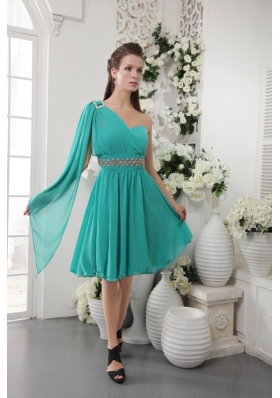 One Shoulder Turquoise Empire Chiffon Bridesmaid Dress