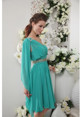 One Shoulder Turquoise Empire Chiffon Bridesmaid Dress