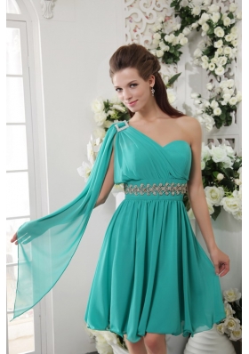 One Shoulder Turquoise Empire Chiffon Bridesmaid Dress