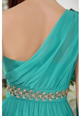 One Shoulder Turquoise Empire Chiffon Bridesmaid Dress