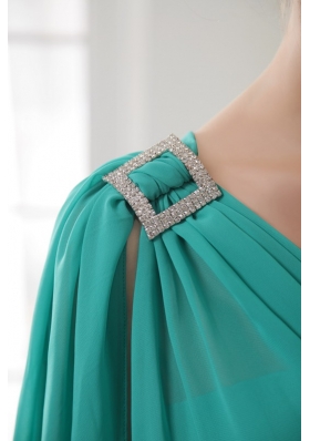 One Shoulder Turquoise Empire Chiffon Bridesmaid Dress