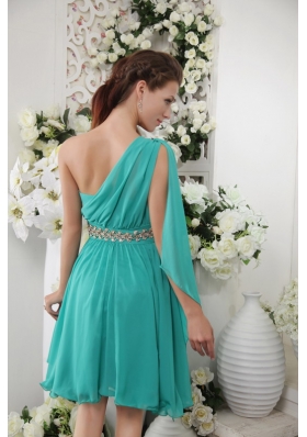 One Shoulder Turquoise Empire Chiffon Bridesmaid Dress