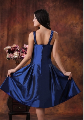 Tea-length Royal Blue Bridesmaid Dress With V-neck