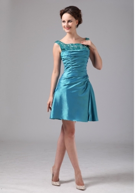 Teal Appliques Ruched Mini-length Mother Dress With Jacket