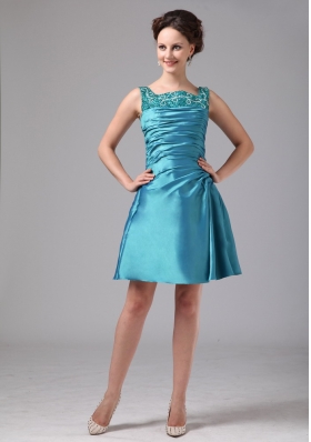 Teal Appliques Ruched Mini-length Mother Dress With Jacket