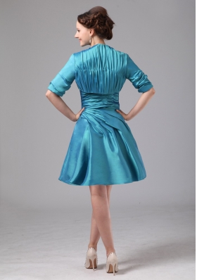 Teal Appliques Ruched Mini-length Mother Dress With Jacket