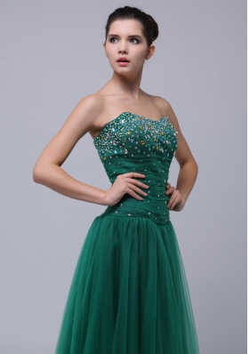 Hunter Green Beaded Tulle Prom Dress Floor-length