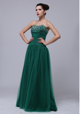 Hunter Green Beaded Tulle Prom Dress Floor-length