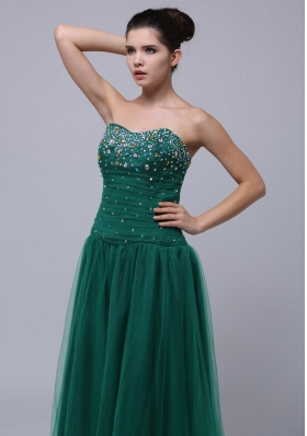 Hunter Green Beaded Tulle Prom Dress Floor-length