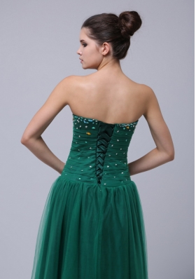 Hunter Green Beaded Tulle Prom Dress Floor-length