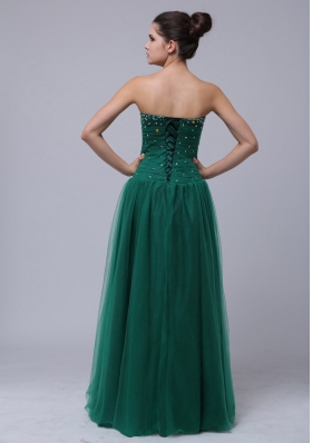 Hunter Green Beaded Tulle Prom Dress Floor-length