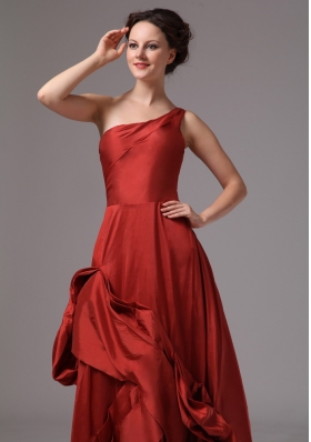 One Shoulder Red A-line Floor-length Prom Dress