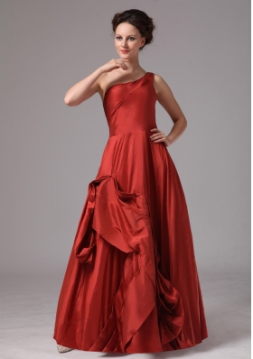 One Shoulder Red A-line Floor-length Prom Dress