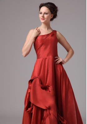 One Shoulder Red A-line Floor-length Prom Dress