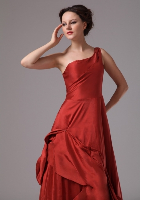 One Shoulder Red A-line Floor-length Prom Dress