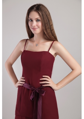 Spaghetti Straps Burgundy Layered Bridesmaid Dress Jacket