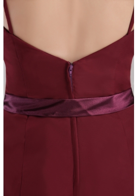 Spaghetti Straps Burgundy Layered Bridesmaid Dress Jacket