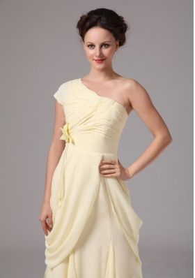 One Cap Sleeve Chiffon Brush Train Yellow Bridesmaid Dress