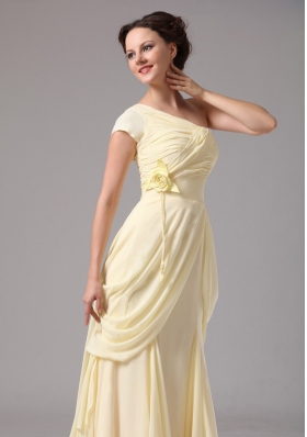 One Cap Sleeve Chiffon Brush Train Yellow Bridesmaid Dress