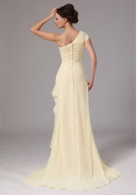 One Cap Sleeve Chiffon Brush Train Yellow Bridesmaid Dress