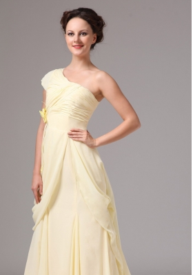 One Cap Sleeve Chiffon Brush Train Yellow Bridesmaid Dress