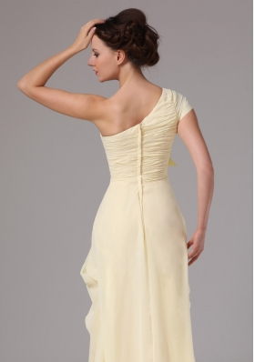 One Cap Sleeve Chiffon Brush Train Yellow Bridesmaid Dress