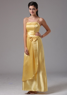 Spaghetti Straps Yellow Column Taffeta Bridesmaid Dress