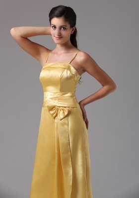 Spaghetti Straps Yellow Column Taffeta Bridesmaid Dress